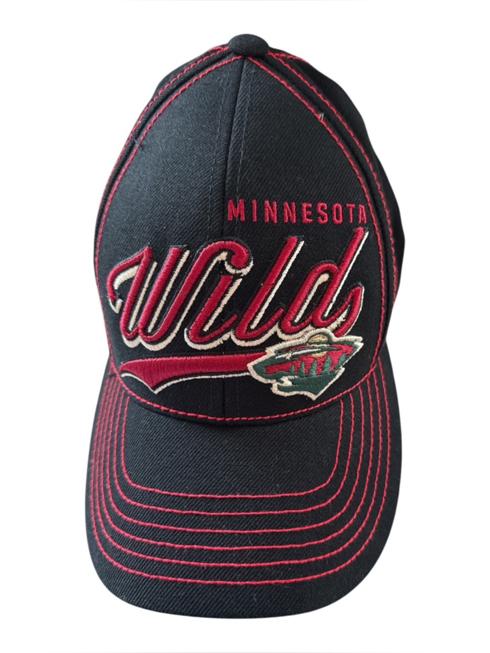 Minnesota Wild NHL Hat Old Time Hockey Adjustable Black Red Embroidered Cap OSFM